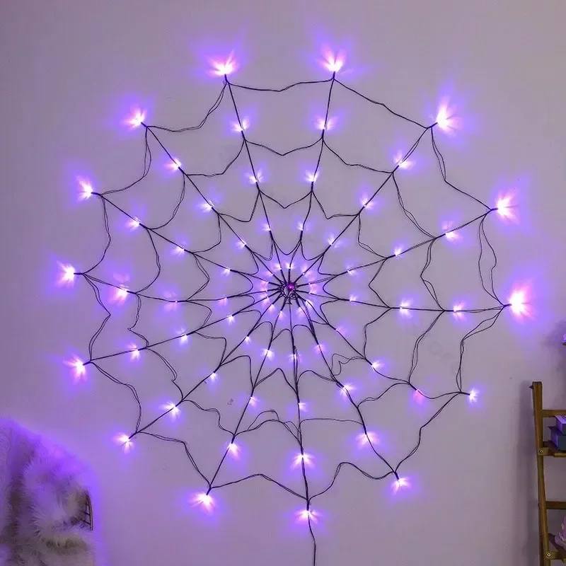 Spider Web Halloween Decoration - ハロウィン蜘蛛の巣ストリングライト 70LED 防水ネットライト リモート USB 電源