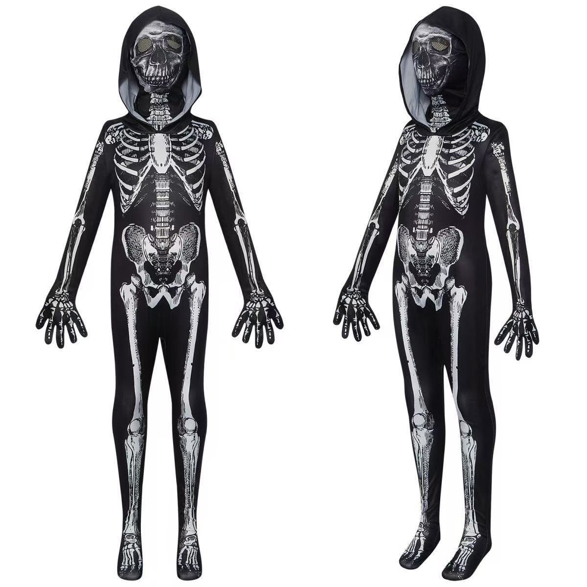 Halloween Costume Kids - 子供用ハロウィン怖いスケルトンコスチューム、全身デスジャンプスーツ、イースターデビルボディスーツ、ロールプレイカーニバルパーティー衣装、コスプレ