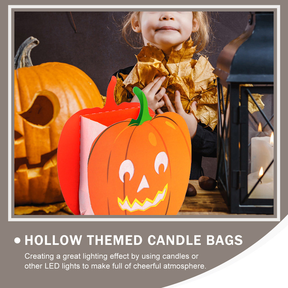 Pumpkin Lantern Halloween - ハロウィーンの祭典やランタンの装飾に使える、12個入りのくり抜き加工が施された、難燃性で丈夫な紙製のパンプキンバッグ。