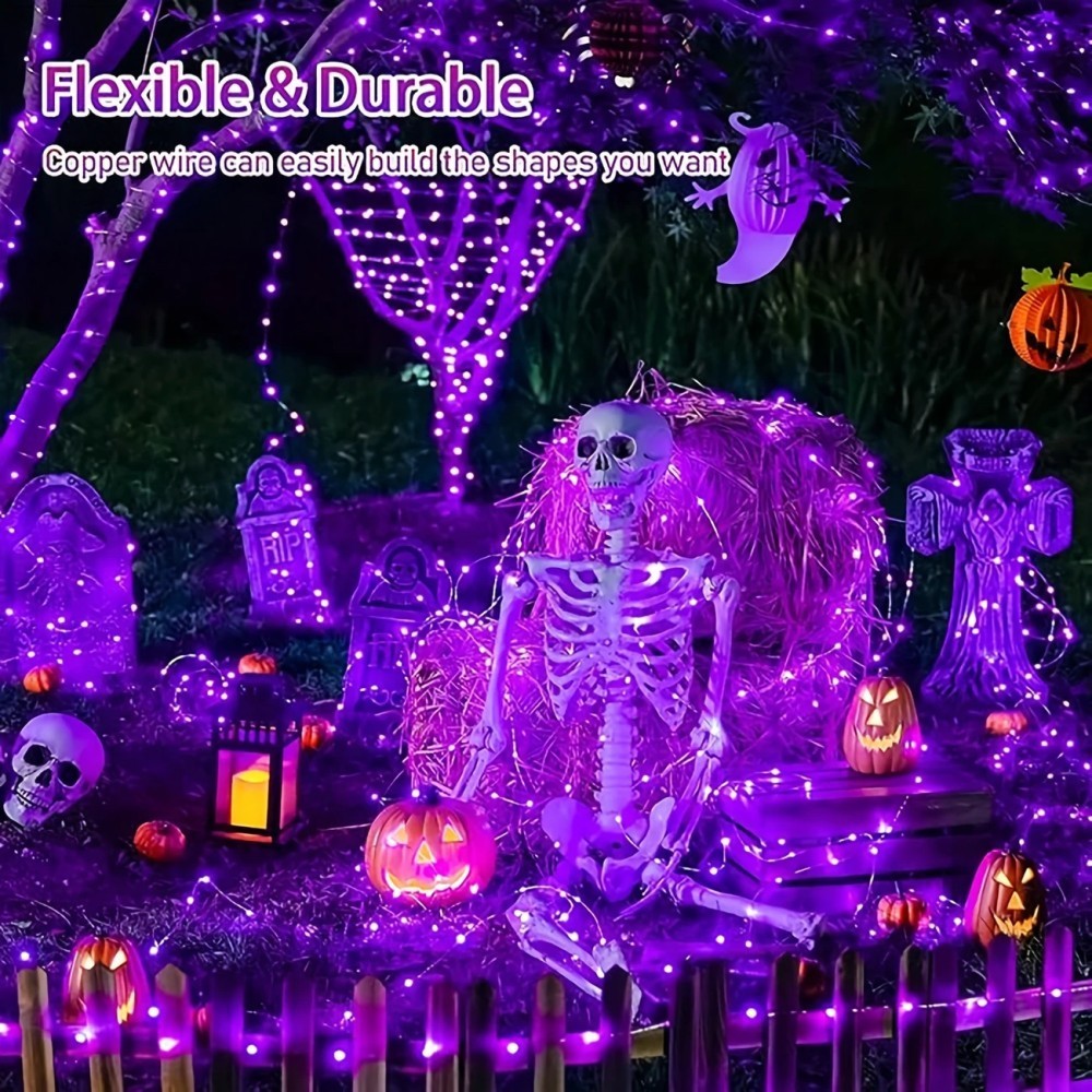 Halloween Led String Lights Orange - 1PC 12M100LED ハロウィンソーラーストリングライト、オレンジ & パープル LED