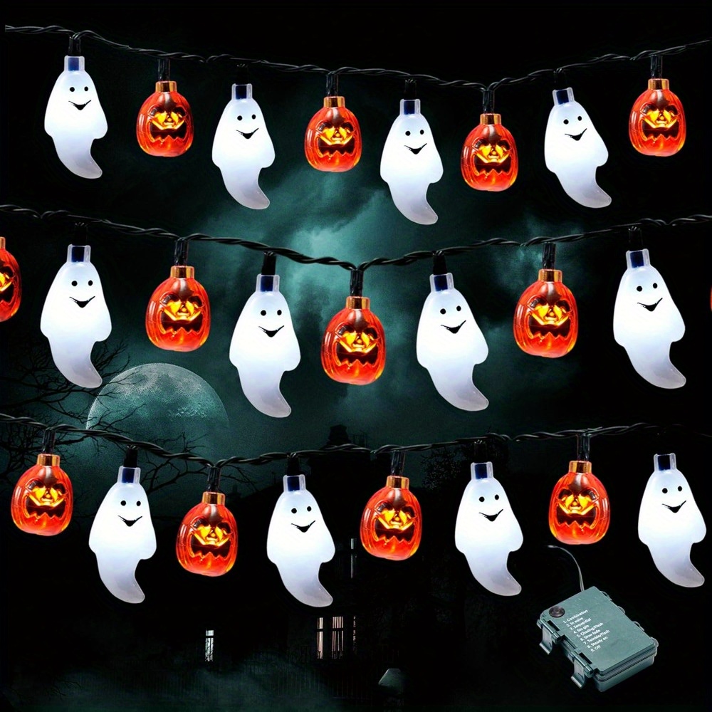 Halloween Led String Lights Orange - 19.7フィート 30個 LED電池式ゴーストパンプキンハロウィンストリングライトデコレーション 3Dストリングライト 8つの照明モード付き 家庭用屋内屋外ハロウィンパーティーデコレーション用