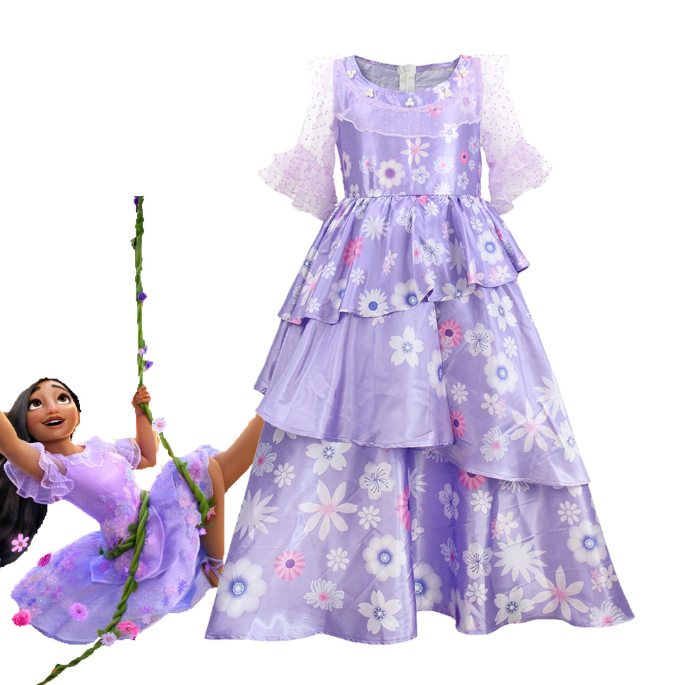 Halloween Costume Kids - アニメ映画イザベラ・マドリガルコスプレ衣装子供大人紫花柄プリンセスドレスハロウィンパーティーファンシードレス女性女の子用