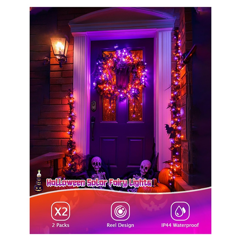 DT16 ソーラーハロウィンストリングライト、8つのモード、 - Halloween Led String Lights Orange のレビューと価格