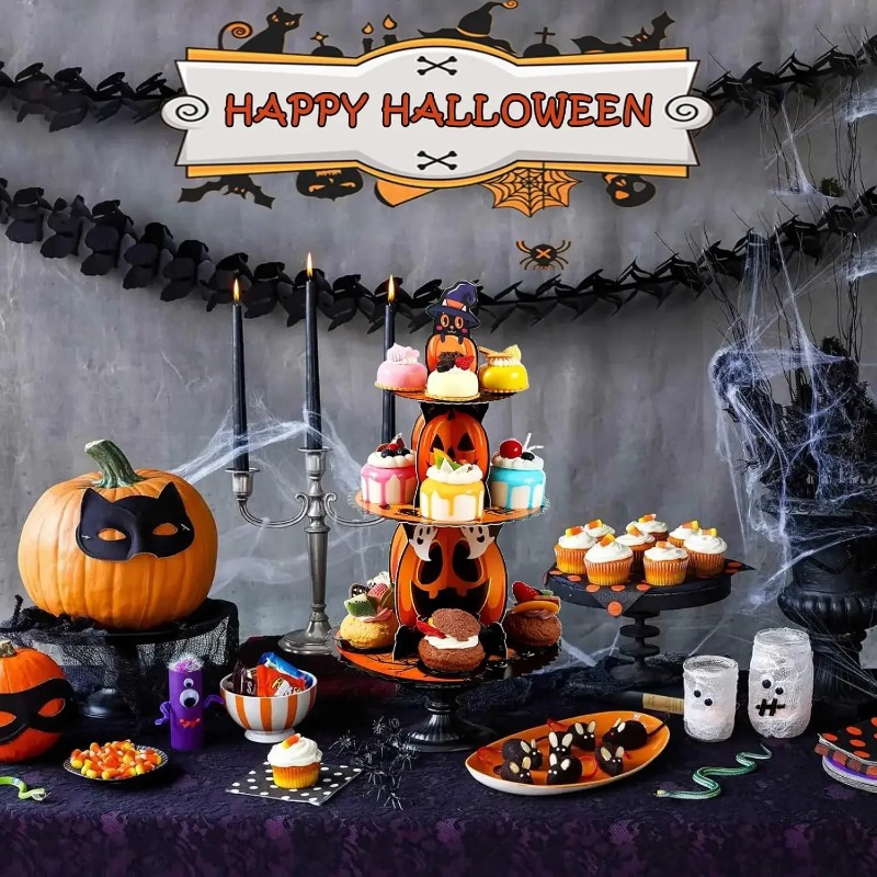 1-4個入り 3段スパイダーウェブデザートスタンド ハロウィ - Spider Web Halloween Decoration のレビューと価格