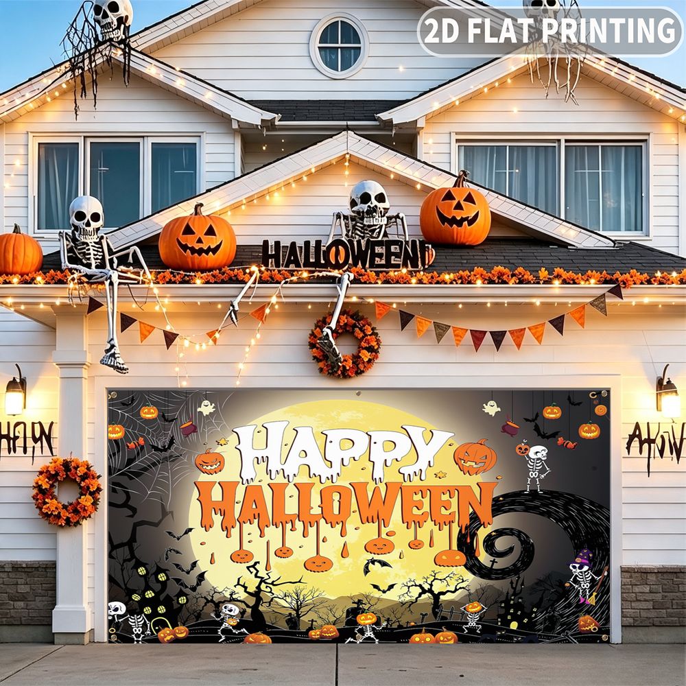 2Dフラット ハロウィンパーティーガレージバナー 1枚、ハッ - Halloween Skeleton Decoration のレビューと価格
