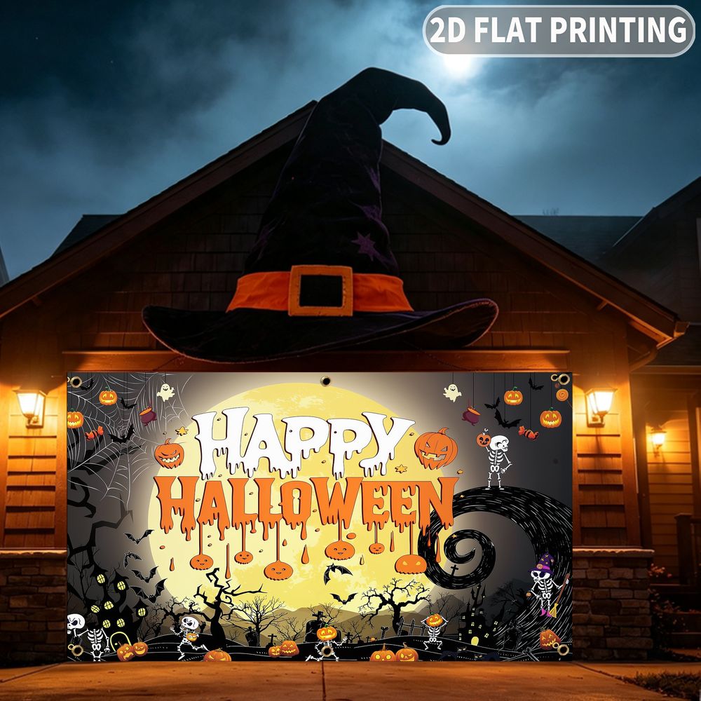 2Dフラット ハロウィンパーティーガレージバナー 1枚、ハッ - Halloween Skeleton Decoration のレビューと価格