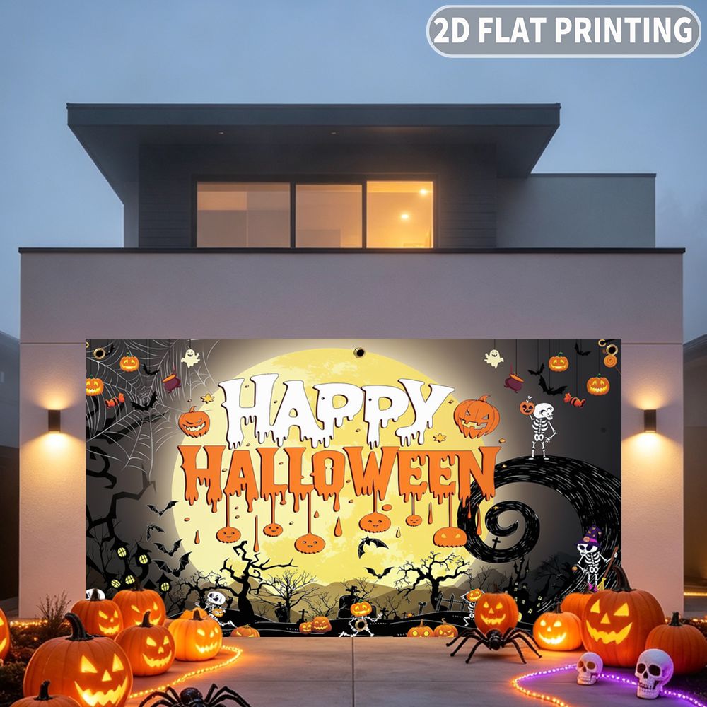 2Dフラット ハロウィンパーティーガレージバナー 1枚、ハッ - Halloween Skeleton Decoration のレビューと価格