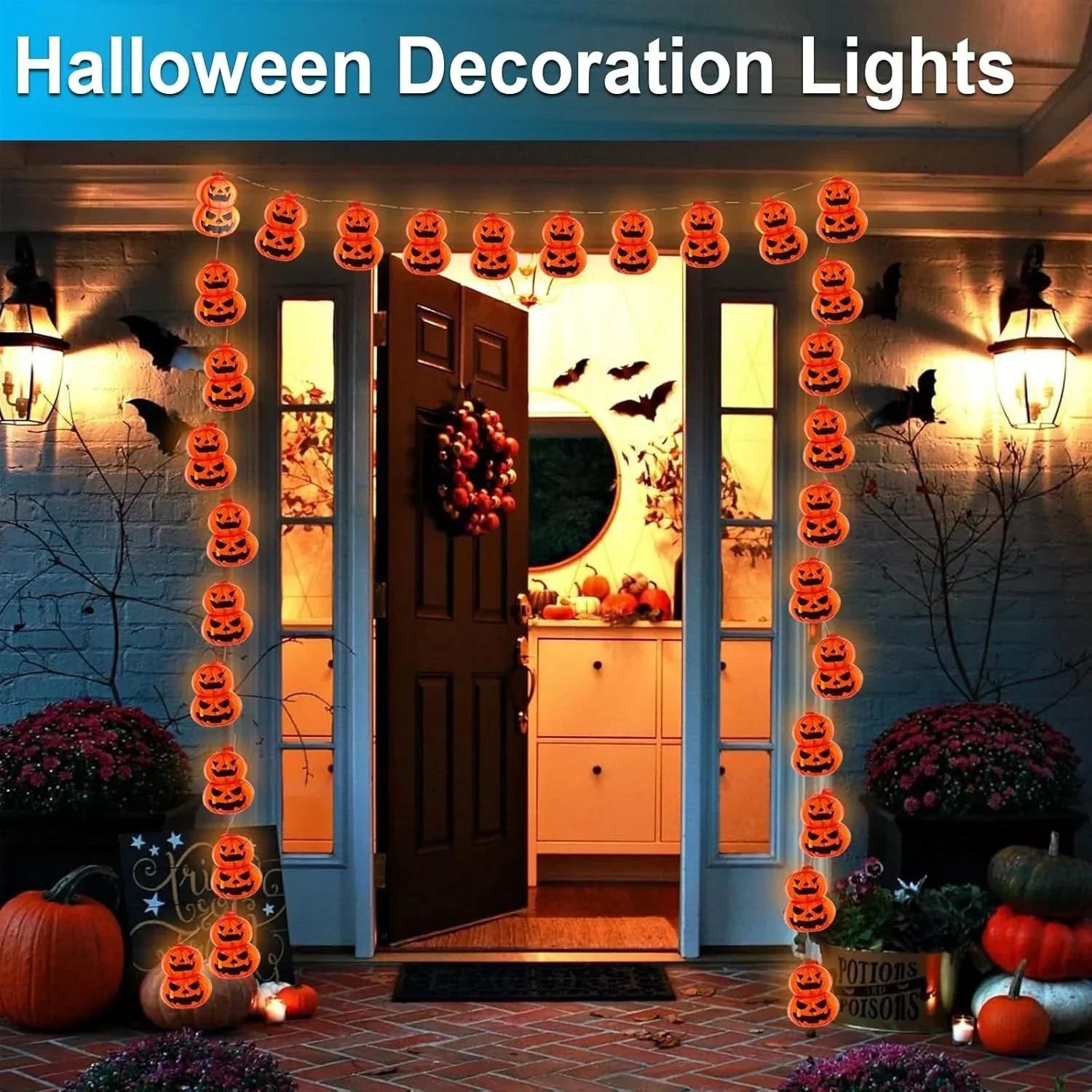 ハロウィーン用ストリングライト、電池式、暖色系のオレンジ色の - Halloween Led String Lights Orange のレビューと価格
