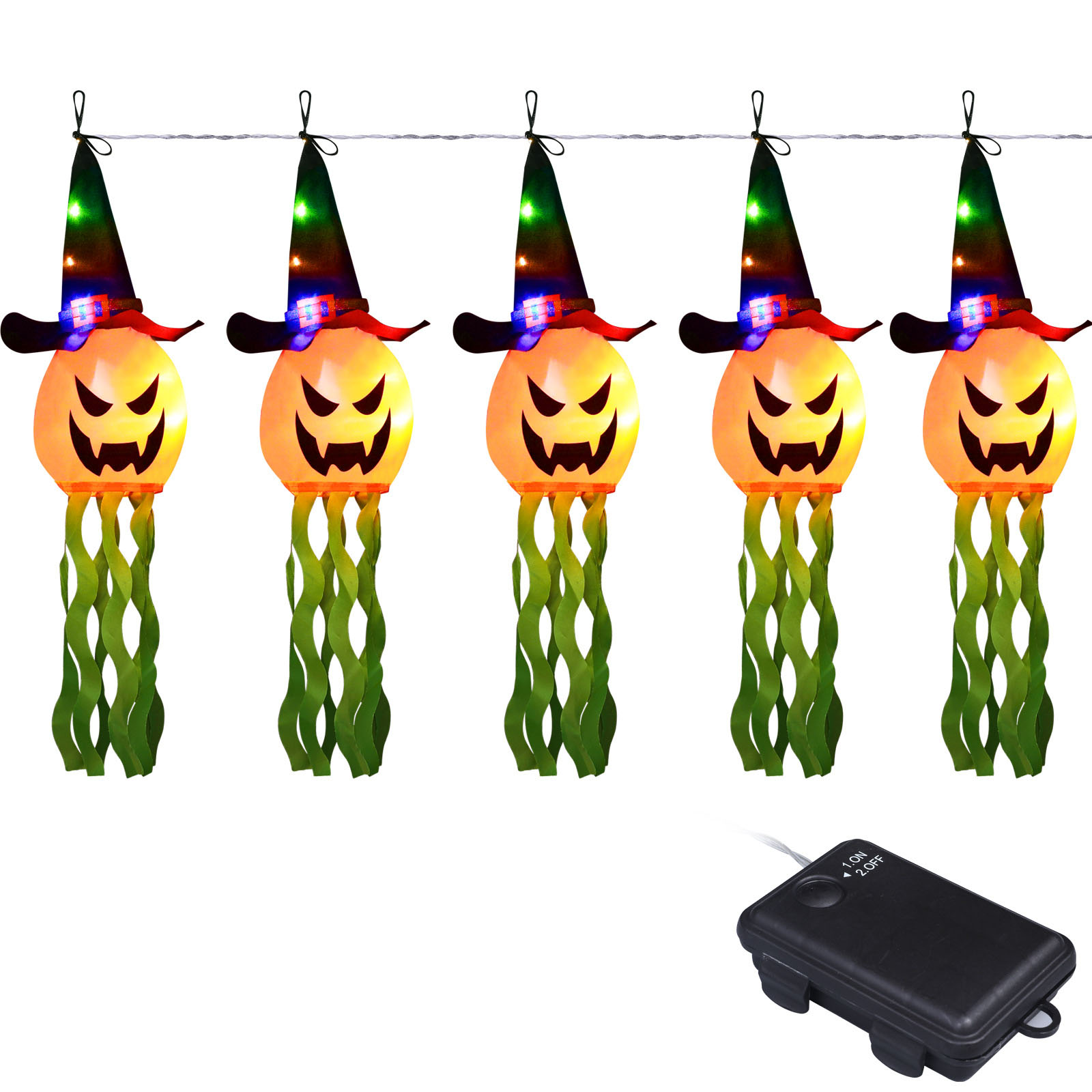 ハロウィーンの装飾用ライト。白い幽霊の飾り付き、オレンジ色の - Halloween Led String Lights Orange のレビューと価格