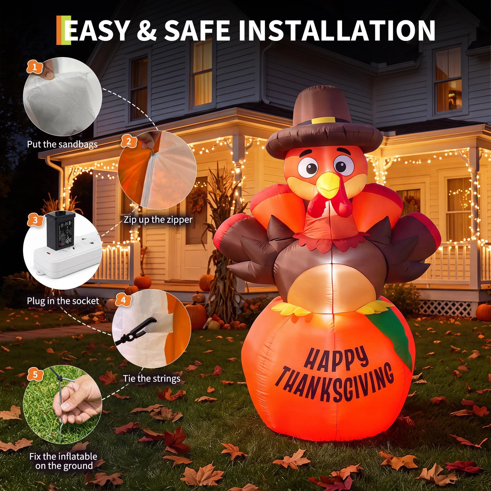 高さ約1.8メートルのハロウィーン用、空気で膨らませるカボチ - Halloween Pumpkin Decor Led のレビューと価格