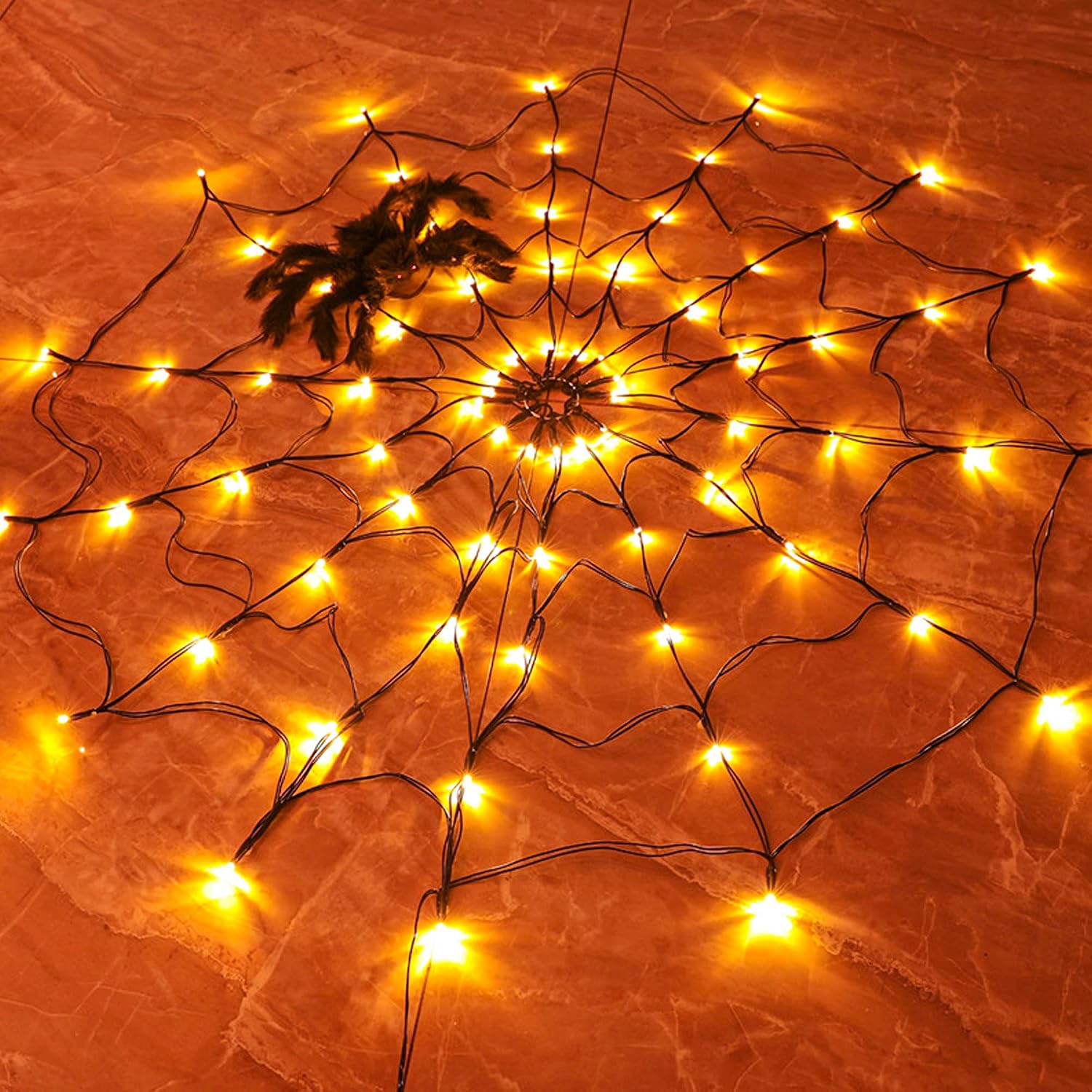 ハロウィーン用、蜘蛛の巣模様のLEDストリングライト。オレン - Halloween Led String Lights Orange のレビューと価格