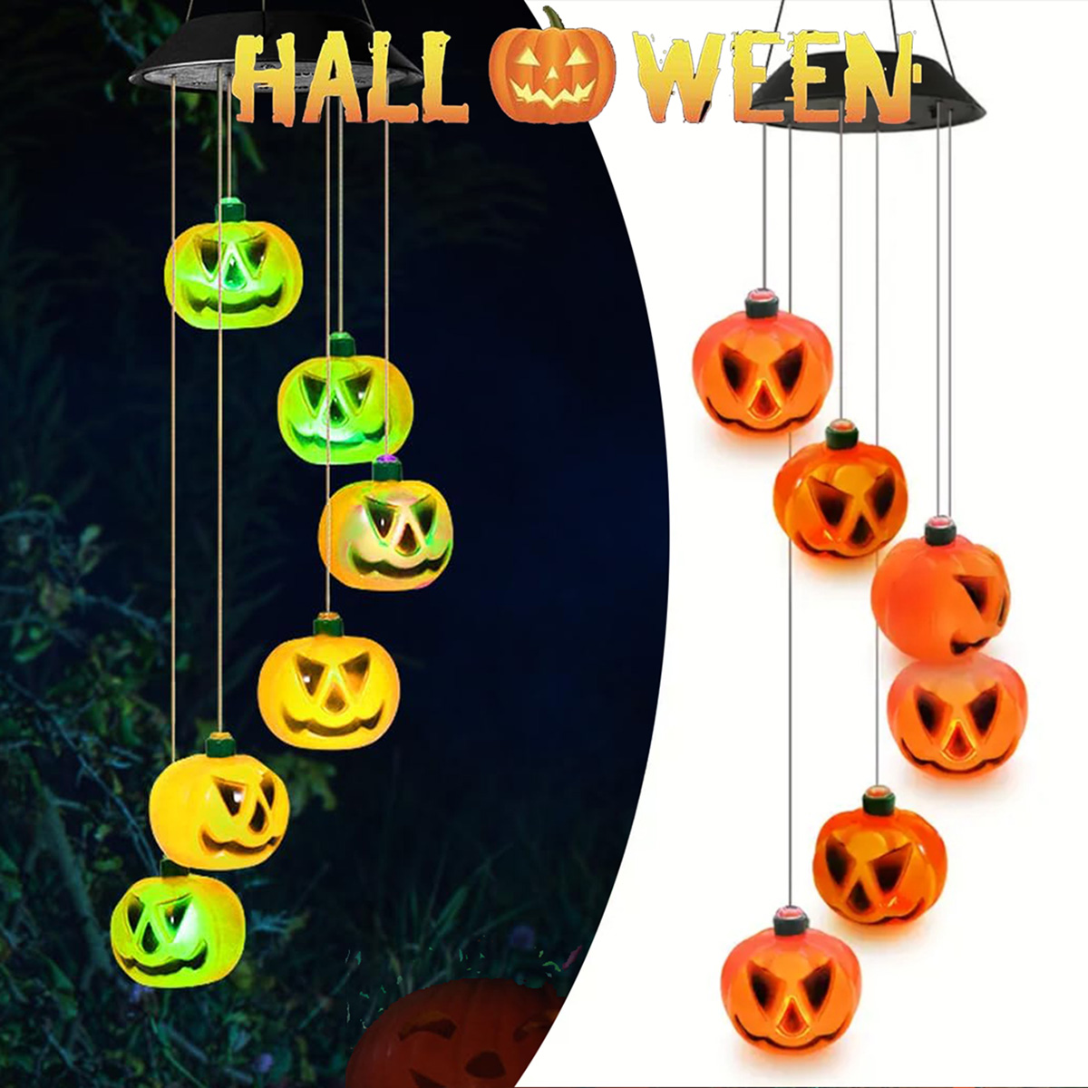 太陽光発電式ハロウィンパンプキン風鈴 カラフルなLEDライト - Halloween Pumpkin Decor Led のレビューと価格