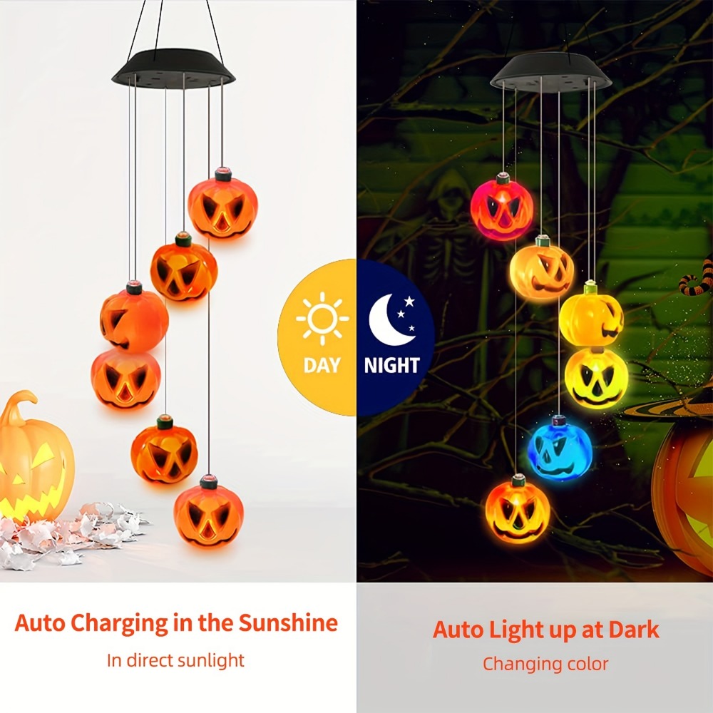 太陽光発電式ハロウィンパンプキン風鈴 カラフルなLEDライト - Halloween Pumpkin Decor Led のレビューと価格