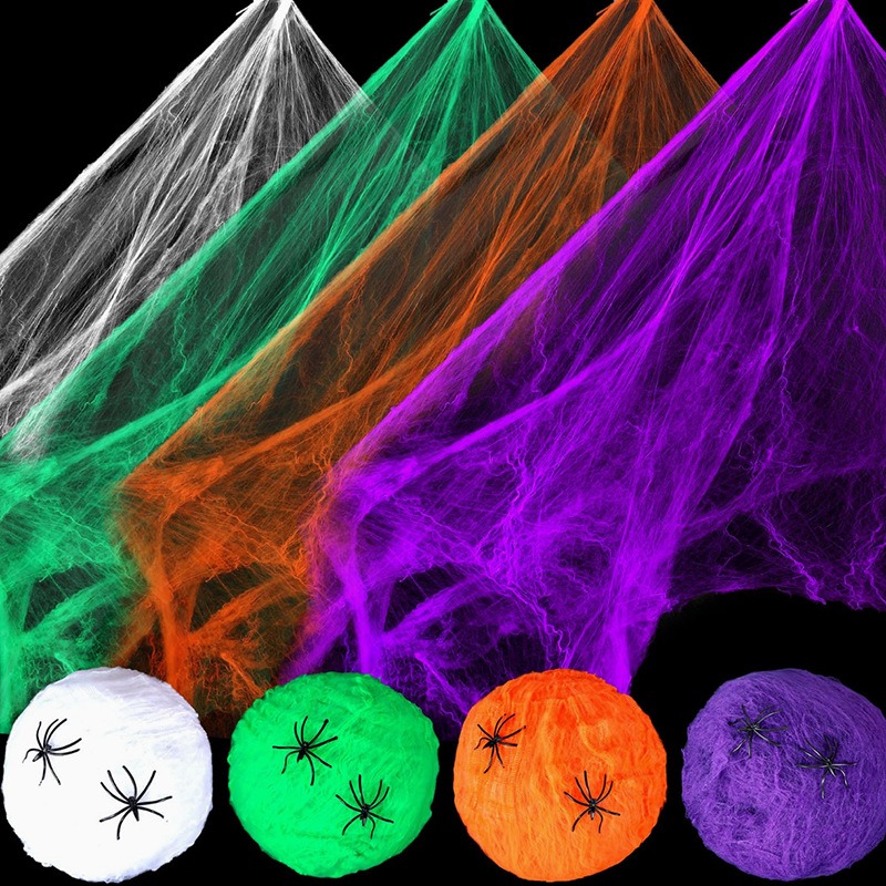 1セットのDIY式、伸縮可能なハロウィーンの蜘蛛の巣飾り。窓 - Spider Web Halloween Decoration のレビューと価格