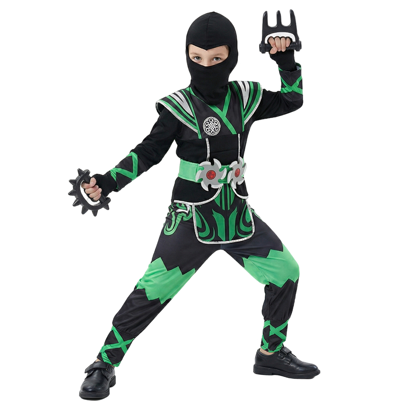 グリーン忍者コスチューム 子供用 9PCおもちゃセット付き  - Halloween Costume Kids のレビューと価格