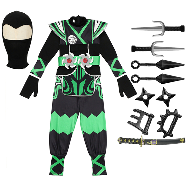 グリーン忍者コスチューム 子供用 9PCおもちゃセット付き  - Halloween Costume Kids のレビューと価格