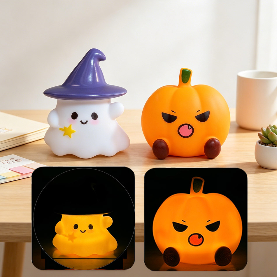 かわいい魔女ゴーストカボチャシリコンナイトライトかわいいキャ - Halloween Pumpkin Decor Led のレビューと価格