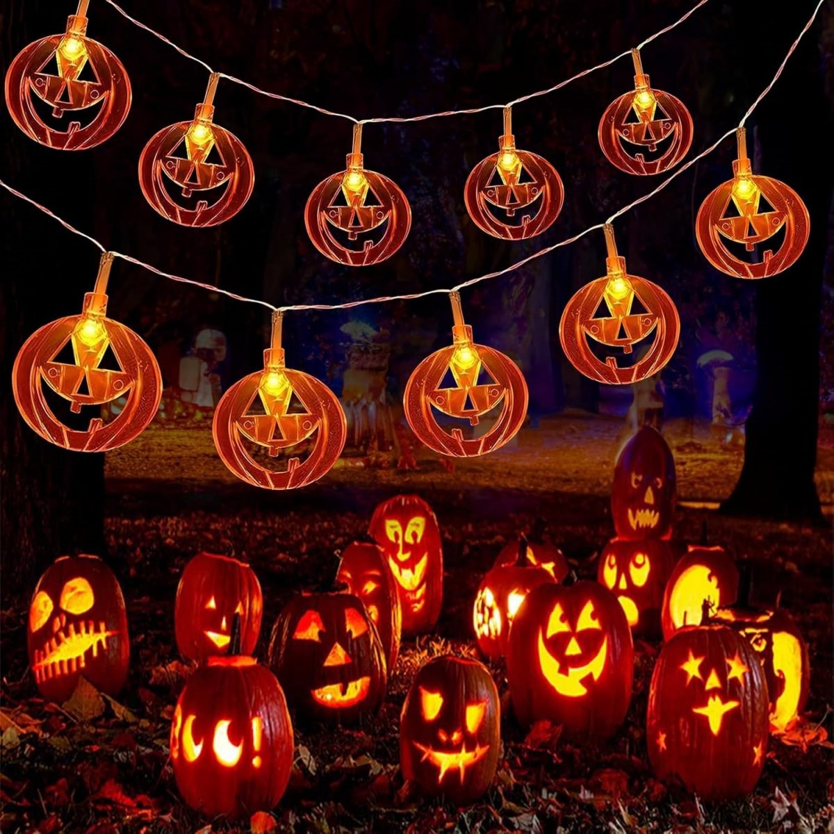 1pc 20LED オレンジフラット中空ハロウィンカボチャラ - Halloween Led String Lights Orange のレビューと価格