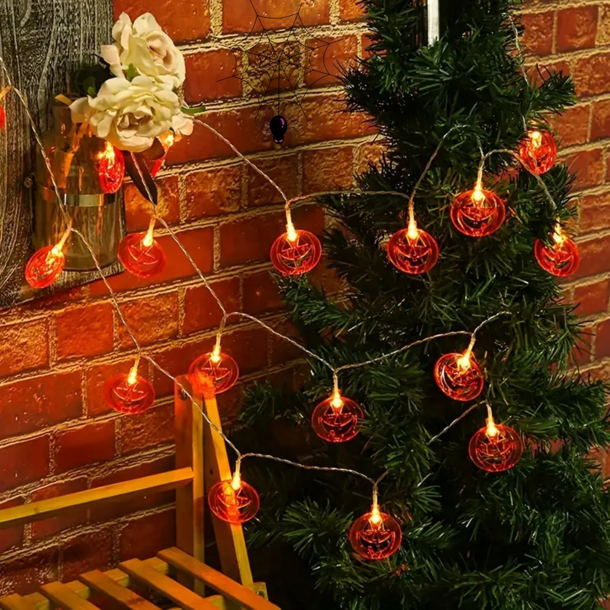 1pc 20LED オレンジフラット中空ハロウィンカボチャラ - Halloween Led String Lights Orange のレビューと価格