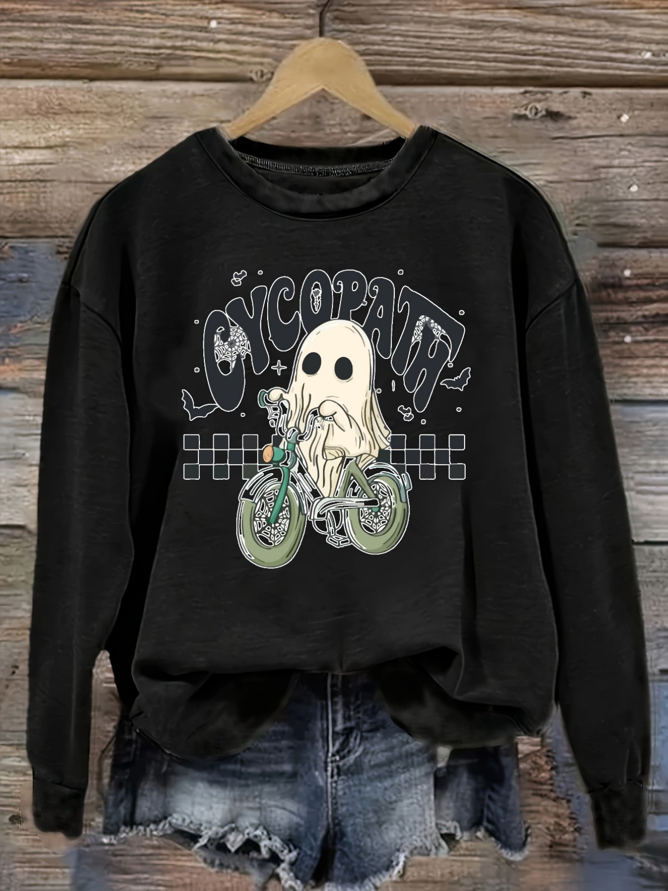 レディースカジュアル長袖クルーネックTシャツ、ゴーストライデ - Halloween Costume Adult のレビューと価格