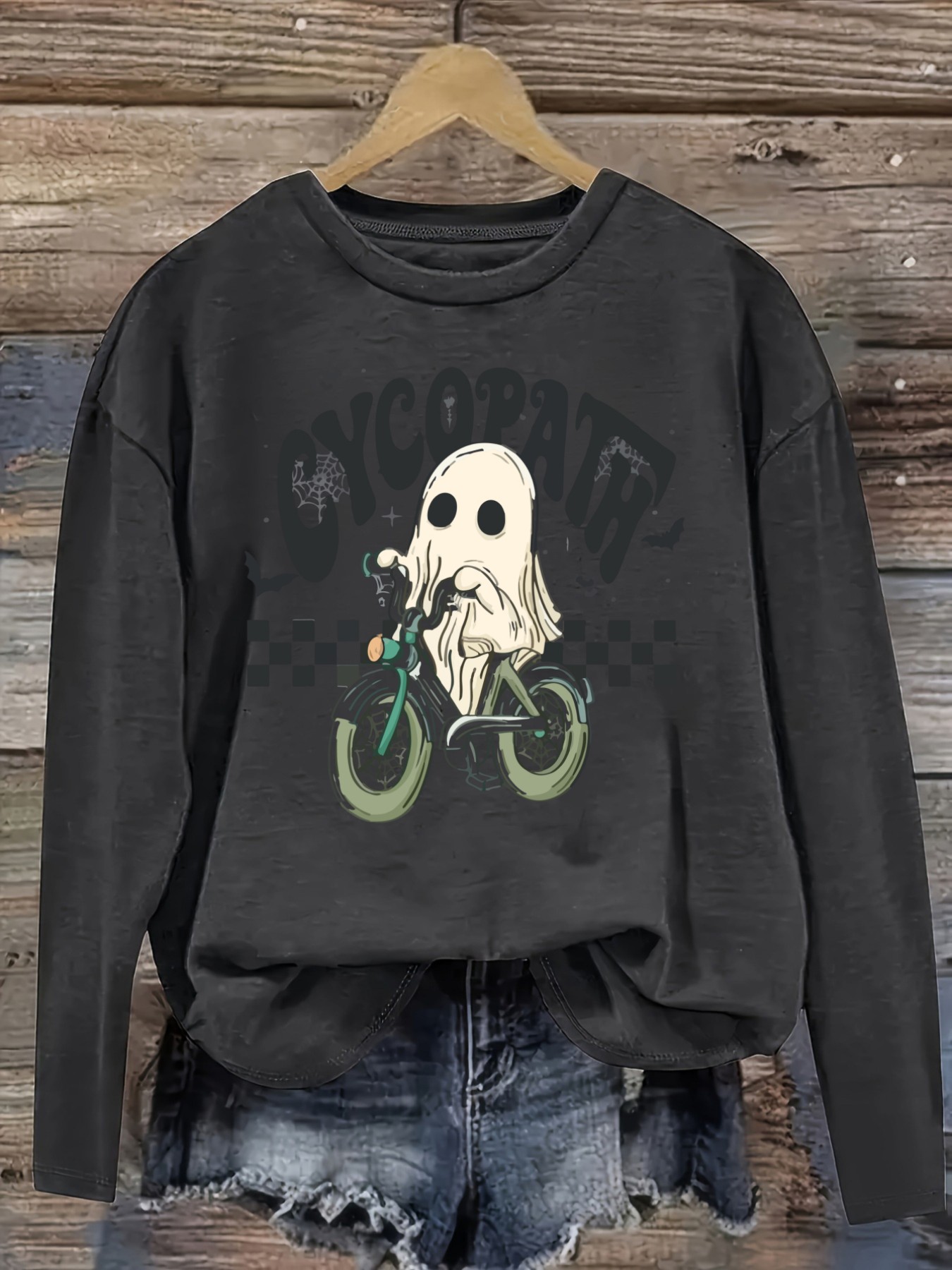 レディースカジュアル長袖クルーネックTシャツ、ゴーストライデ - Halloween Costume Adult のレビューと価格