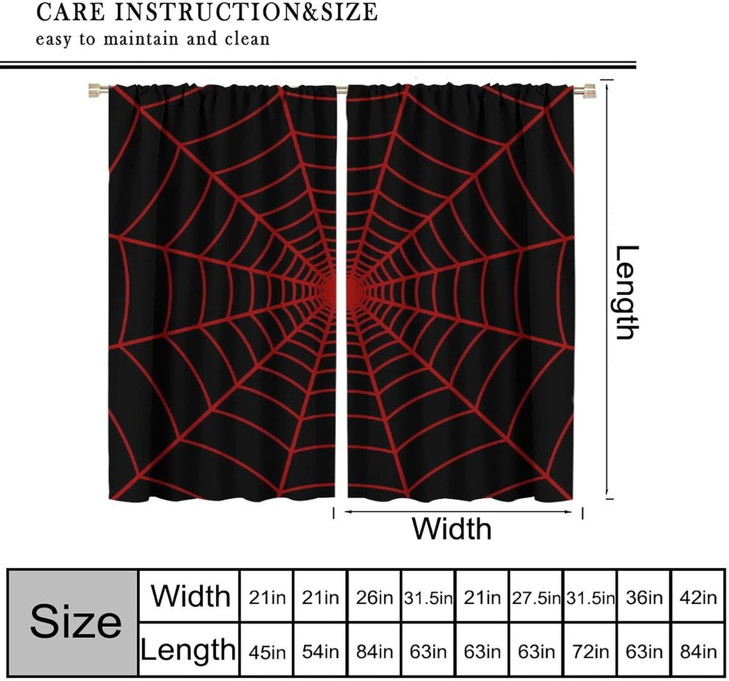 蜘蛛の巣プリントカーテン赤黒ハロウィンテーマデザインパーティ - Spider Web Halloween Decoration のレビューと価格