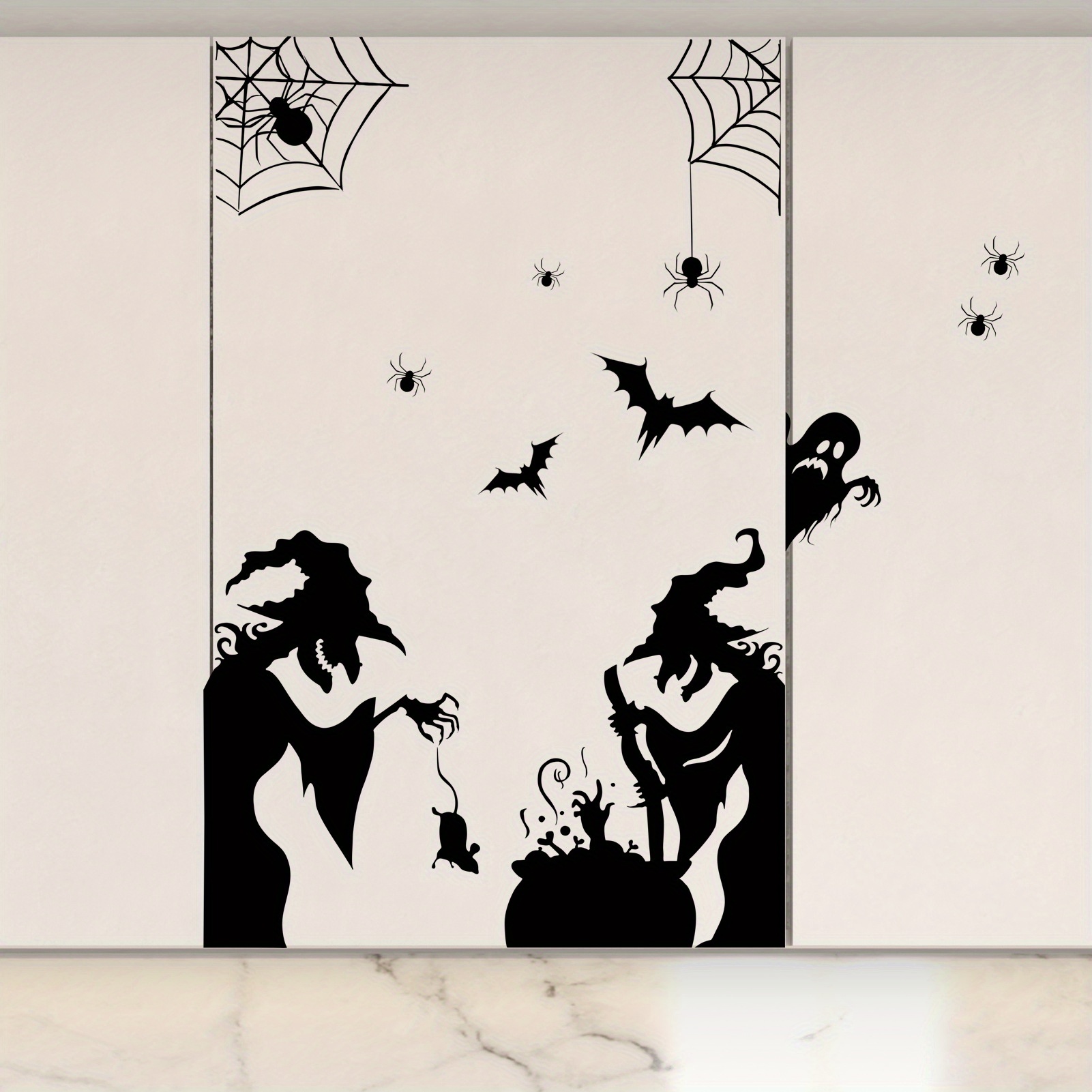 ハロウィーン 静電気式ウィンドウステッカー 恐怖の魔女、幽霊 - Spider Web Halloween Decoration のレビューと価格