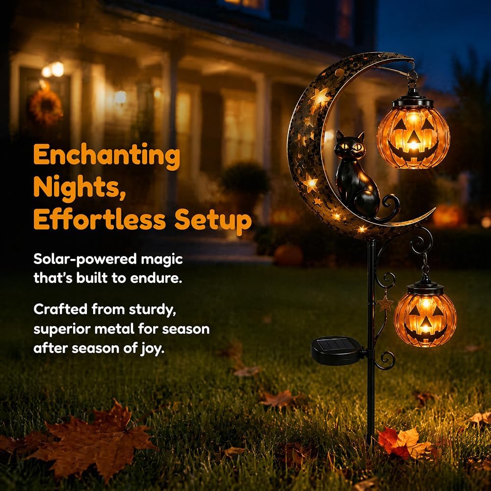 ソーラーハロウィン黒猫パンプキンムーンガーデンステークライト - Halloween Pumpkin Decor Led のレビューと価格