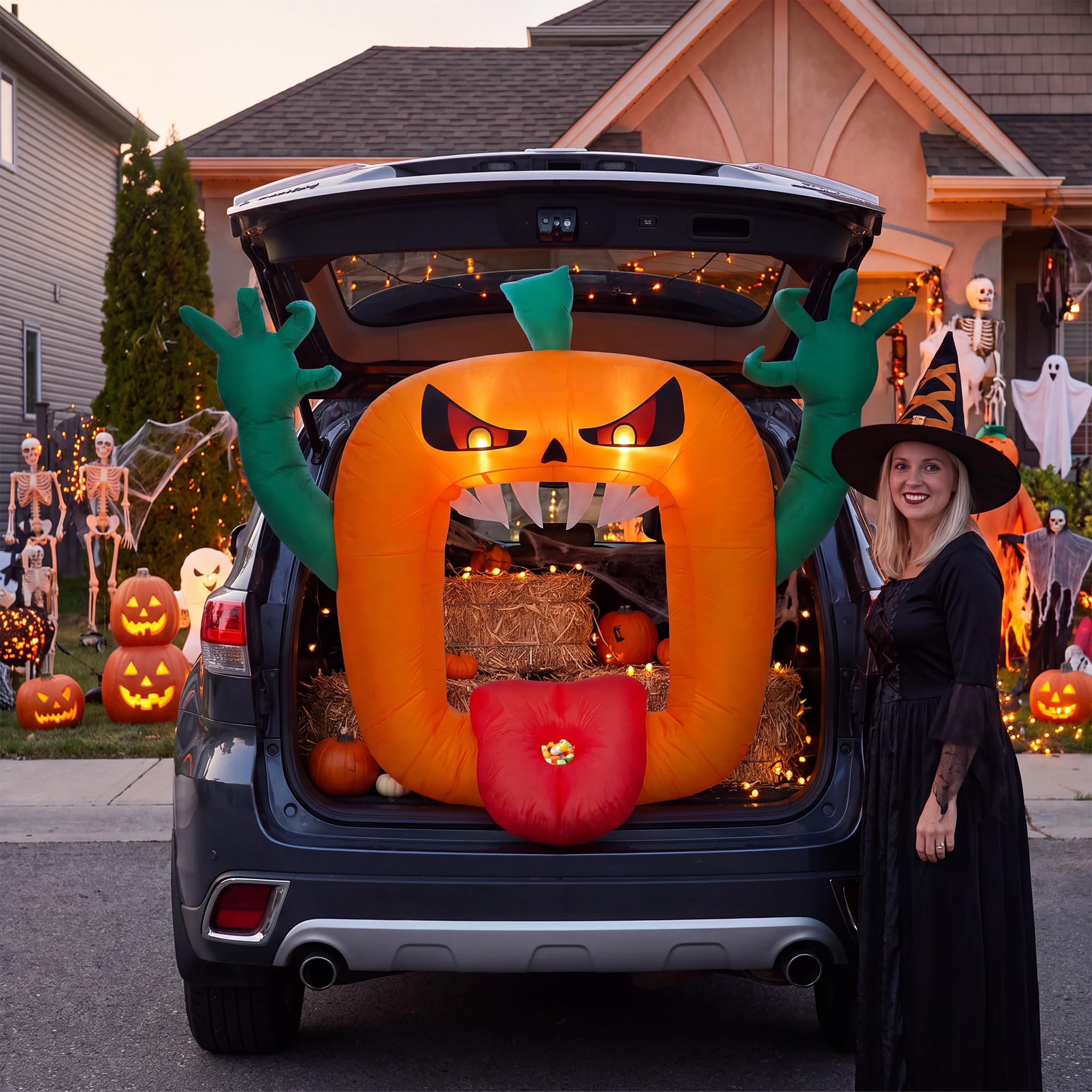 高さ約1.8mのハロウィーン用空気で膨らませる装飾品。オレン - Halloween Pumpkin Decor Led のレビューと価格
