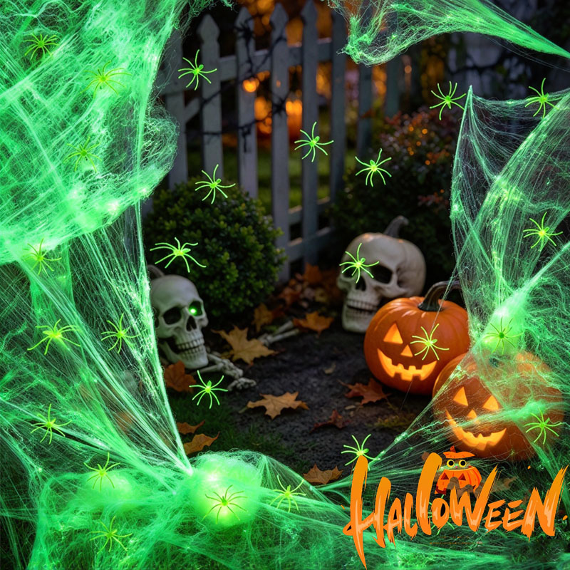 1～5個入り ハロウィーン用 光る蜘蛛の巣 蛍光シルク製 デ - Spider Web Halloween Decoration のレビューと価格