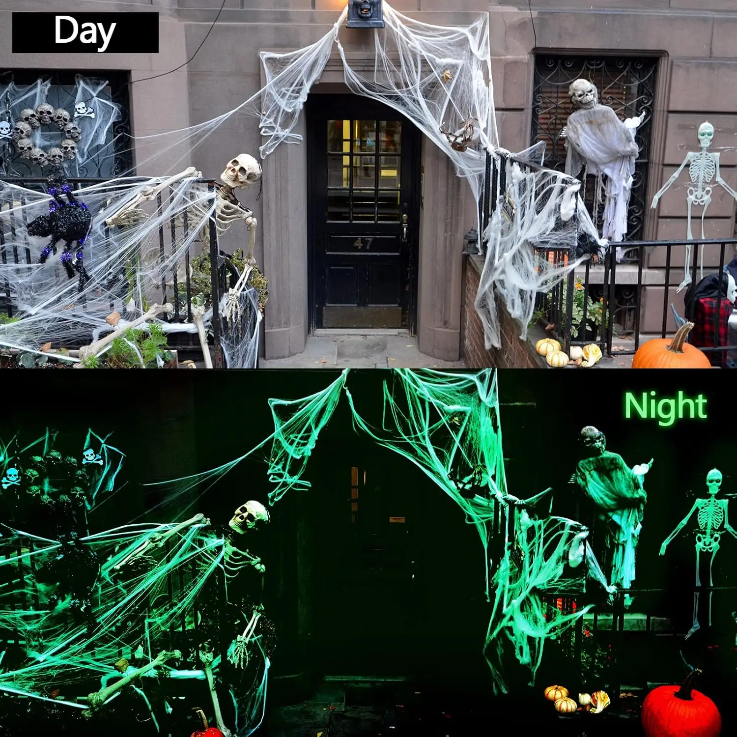 1～5個入り ハロウィーン用 光る蜘蛛の巣 蛍光シルク製 デ - Spider Web Halloween Decoration のレビューと価格